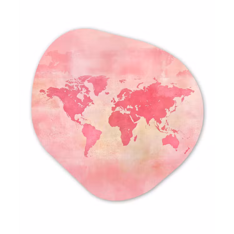 Wereldkaart - Roze - Vaag Wandcirkel Organisch Plexiglas middel -3d
