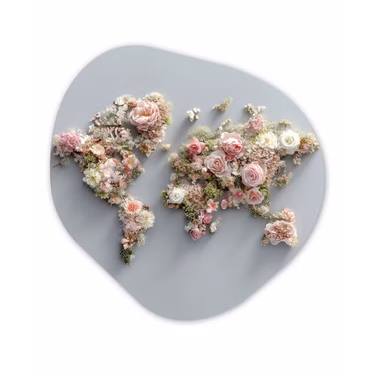 Wereldkaart - Rozen - Roze Wandcirkel Organisch Plexiglas middel -3d