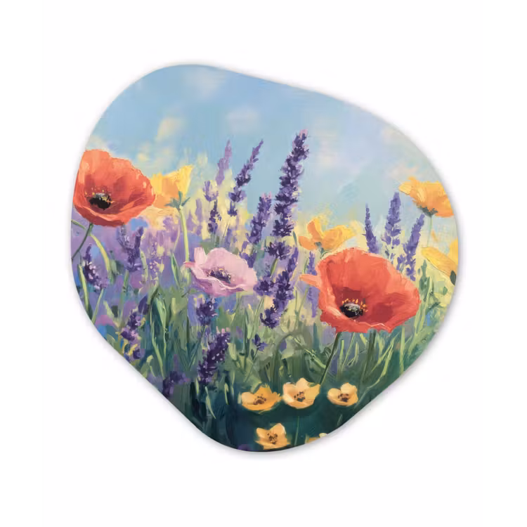 Weide - Bloemen - Kleurrijk Wandcirkel Organisch Plexiglas middel -3d