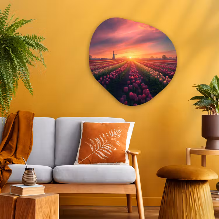 Windmolen - Zonsondergang - Landschap Wandcirkel Organisch Plexiglas middel -sfeer4