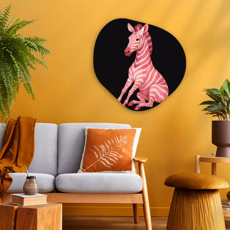 Zebra - Roze - Gestreept Wandcirkel Organisch Plexiglas middel -sfeer4