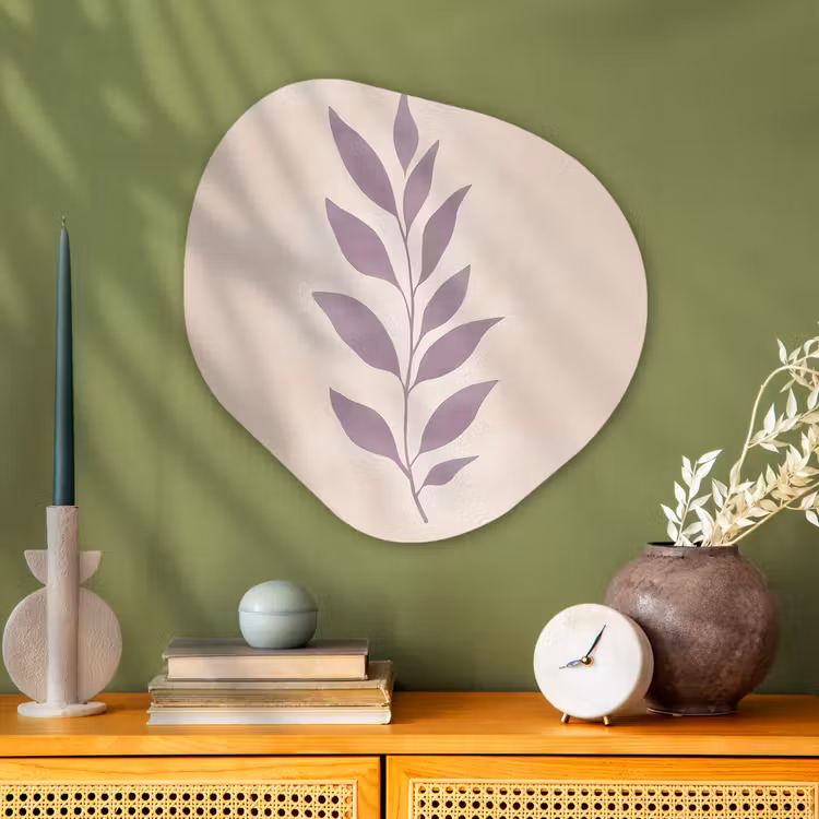 Tak - Bladeren - Minimalistisch - Beige Wandcirkel Organisch Plexiglas middel -sfeer2