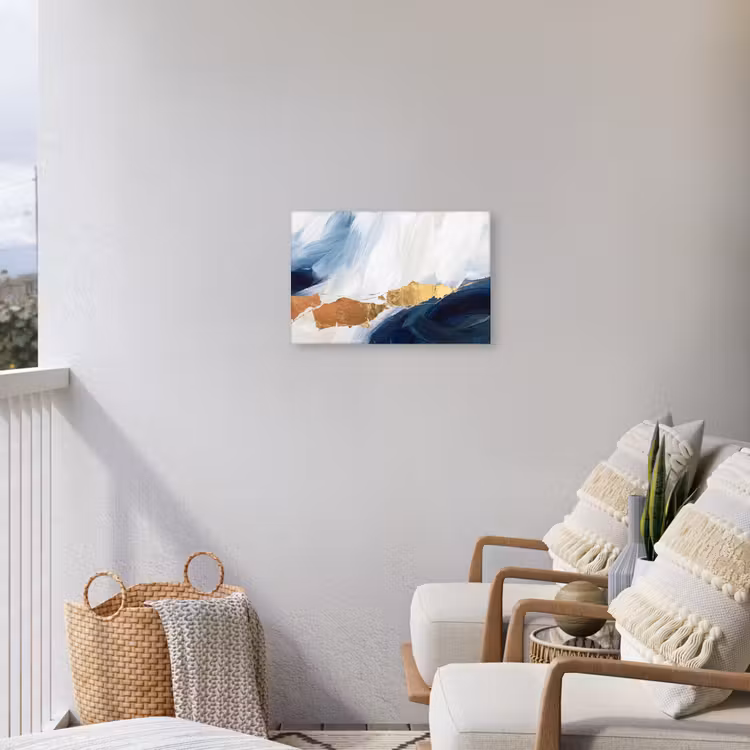 Abstract - Acryl - Blauw - Goud - Elegant Tuinposter op houten frame 2 cm dik klein -sfeer1