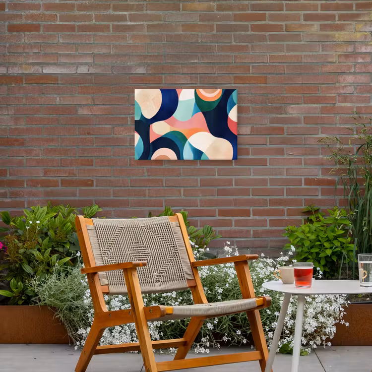 Abstract - Blauw - Roze Tuinposter op houten frame 2 cm dik klein -sfeer3