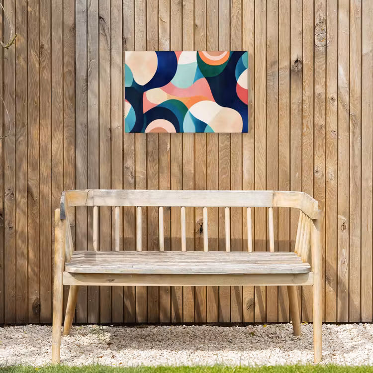 Abstract - Blauw - Roze Tuinposter op houten frame 2 cm dik klein -sfeer4