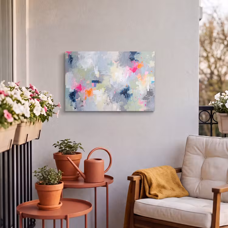 Abstract - Kleurrijk - Modern - Kunst Tuinposter op houten frame 2 cm dik klein -sfeer1