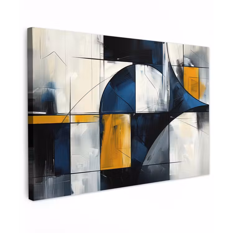Abstract - Vormen - Goud - Blauw - Geometrisch Tuinposter op houten frame 2 cm dik klein -3d