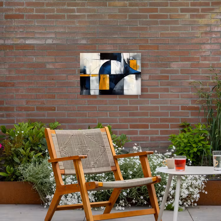 Abstract - Vormen - Goud - Blauw - Geometrisch Tuinposter op houten frame 2 cm dik klein -sfeer3