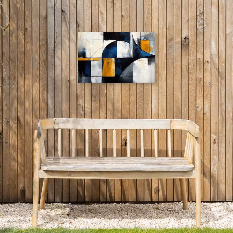 Abstract - Vormen - Goud - Blauw - Geometrisch Tuinposter op houten frame 2 cm dik klein -sfeer4