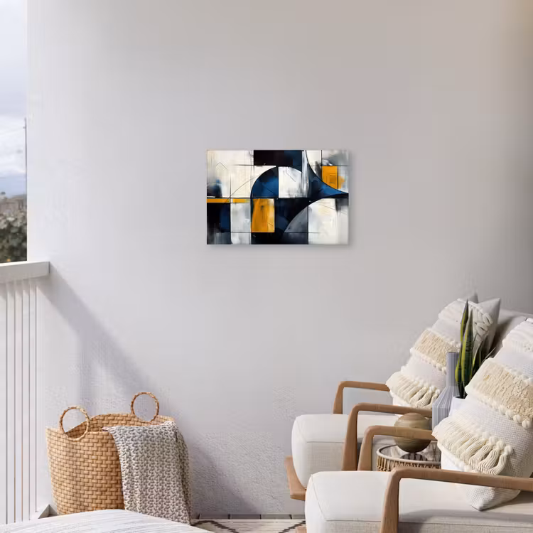 Abstract - Vormen - Goud - Blauw - Geometrisch Tuinposter op houten frame 2 cm dik klein -sfeer1