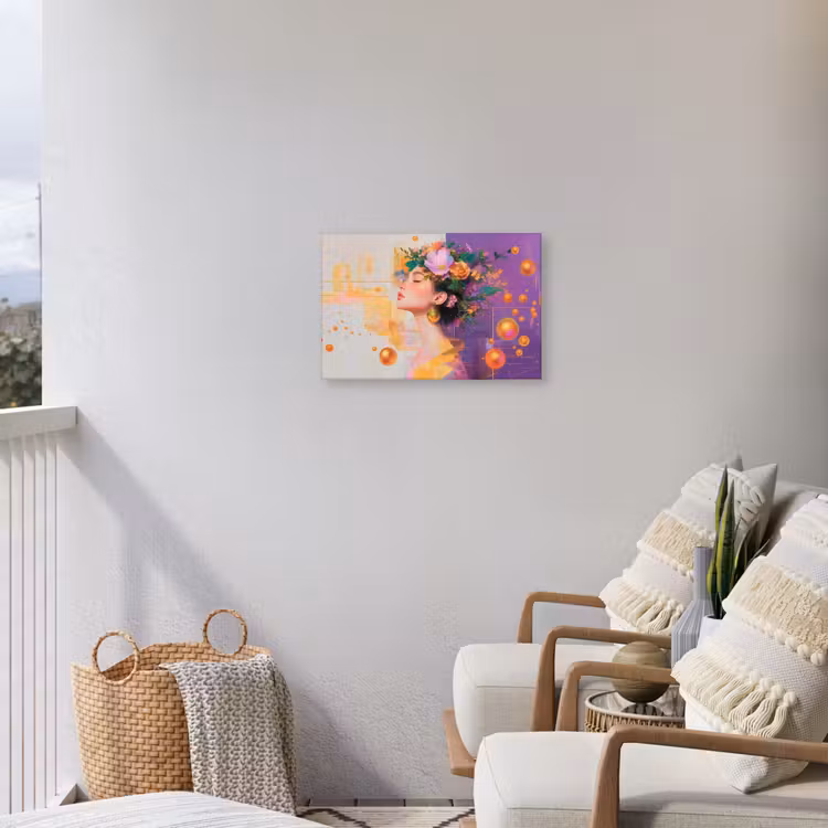 Abstract - Vrouw - Bloemenkroon - Goud Tuinposter op houten frame 2 cm dik klein -sfeer1