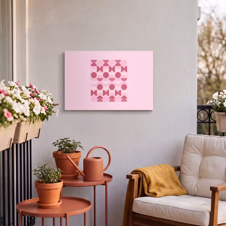 Abstract - Geometrisch - Cirkels - Roze - Modern Tuinposter op houten frame 2 cm dik klein -sfeer1
