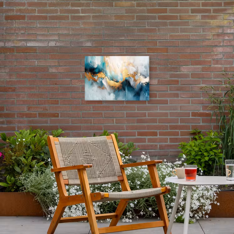 Abstract - Kunst - Gold - Blauw Tuinposter op houten frame 2 cm dik klein -sfeer3