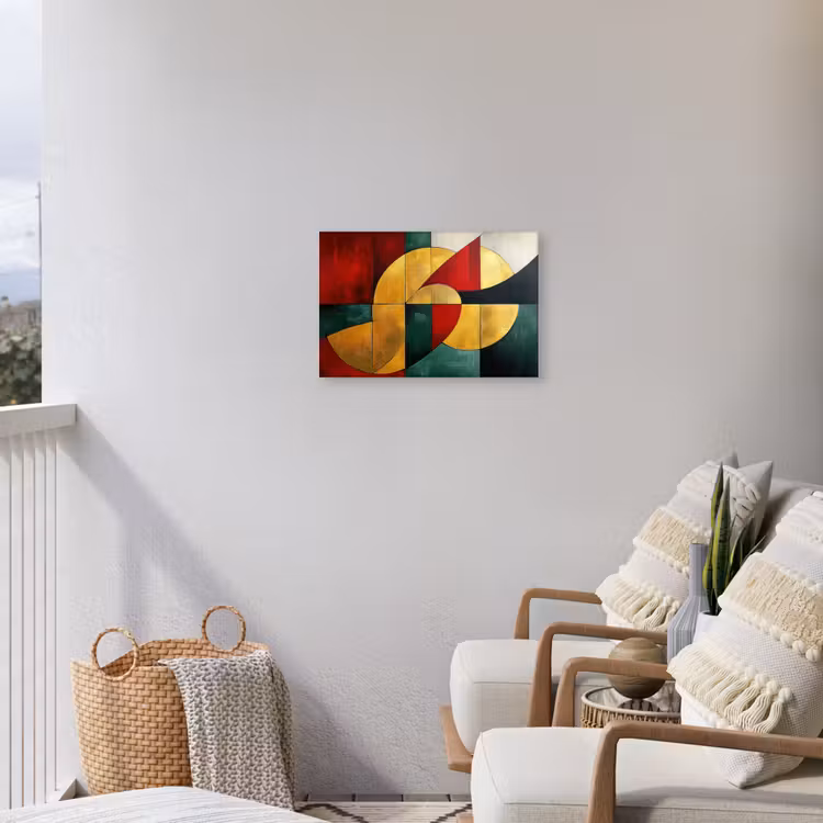 Abstract - Kerst - Goud - Rood - Groen Tuinposter op houten frame 2 cm dik klein -sfeer1