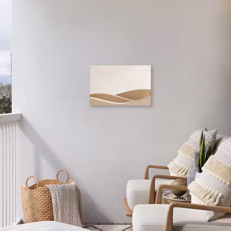 Abstract - Golven - Modern - Beige Tuinposter op houten frame 2 cm dik klein -sfeer1
