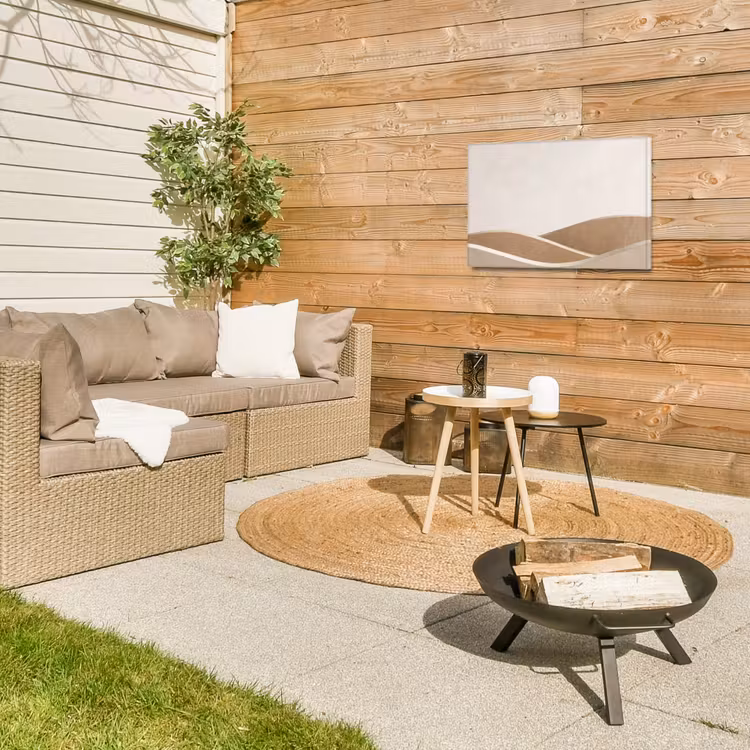 Abstract - Golven - Modern - Beige Tuinposter op houten frame 2 cm dik klein -sfeer2