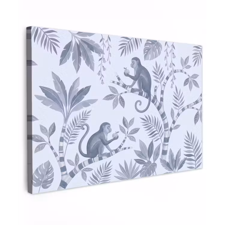 Aap - Boom - Bladeren - Jungle - Illustratie Tuinposter op houten frame 2 cm dik klein -3d