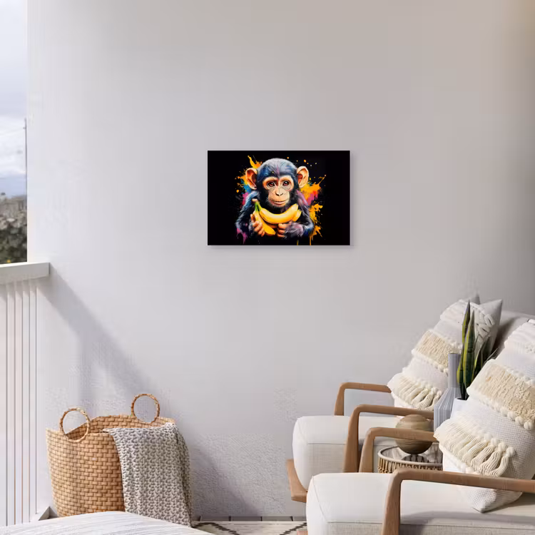 Aap - Graffiti - Kleurrijk - Bananen - Modern Tuinposter op houten frame 2 cm dik klein -sfeer1