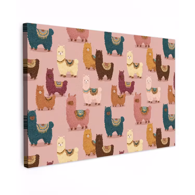 Alpaca's - Patroon - Kleurrijk Tuinposter op houten frame 2 cm dik klein 845 -3d