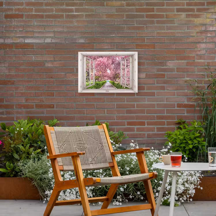 Uitzicht op Bloeiende Kersenbomen Tuinposter op houten frame 2 cm dik klein -sfeer3