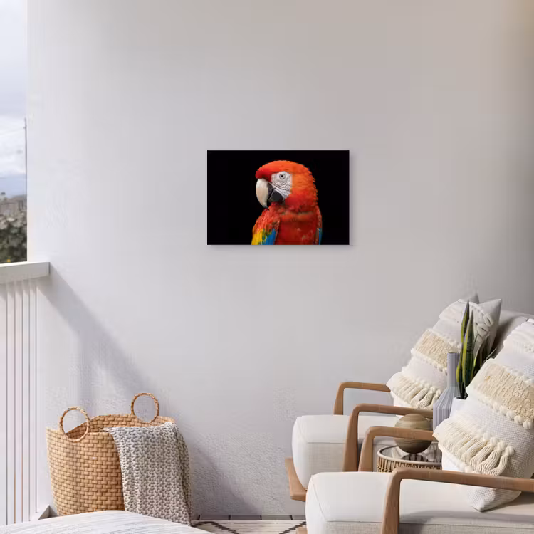 Ara - Portret - Rood Tuinposter op houten frame 2 cm dik klein -sfeer1