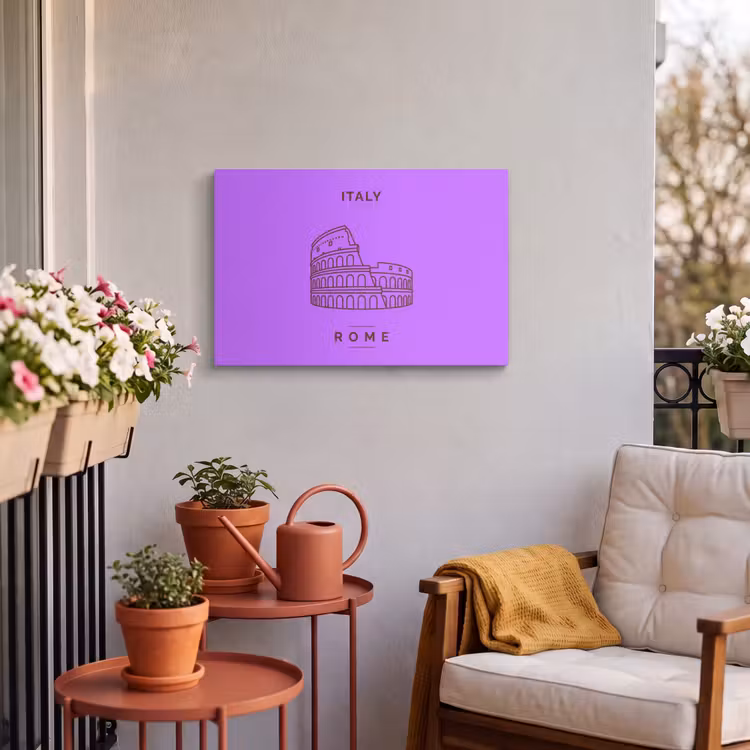 Architectuur - Colosseum - Rome - Minimalistisch - Paars Tuinposter op houten frame 2 cm dik klein -sfeer1