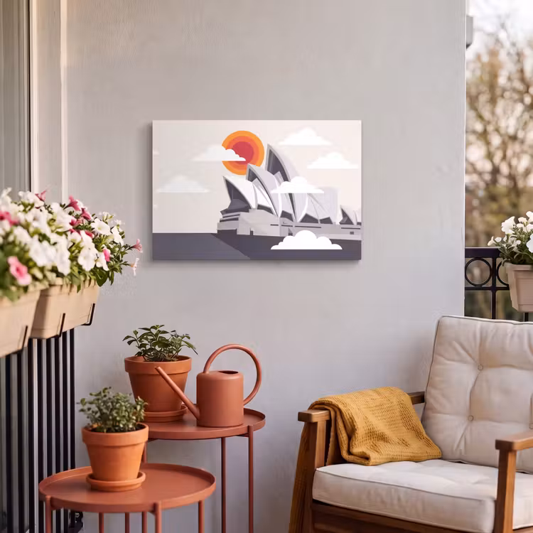 Architectuur - Stadsgezicht - Modern - Grijs - Oranje Tuinposter op houten frame 2 cm dik klein -sfeer1