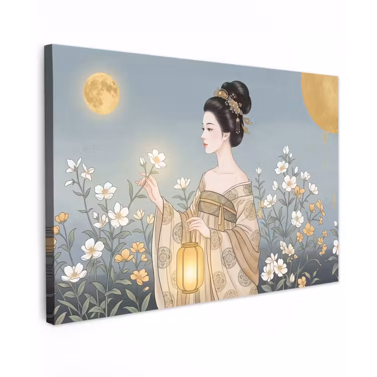 Aziatisch - Vrouw - Kimono Tuinposter op houten frame 2 cm dik klein -3d