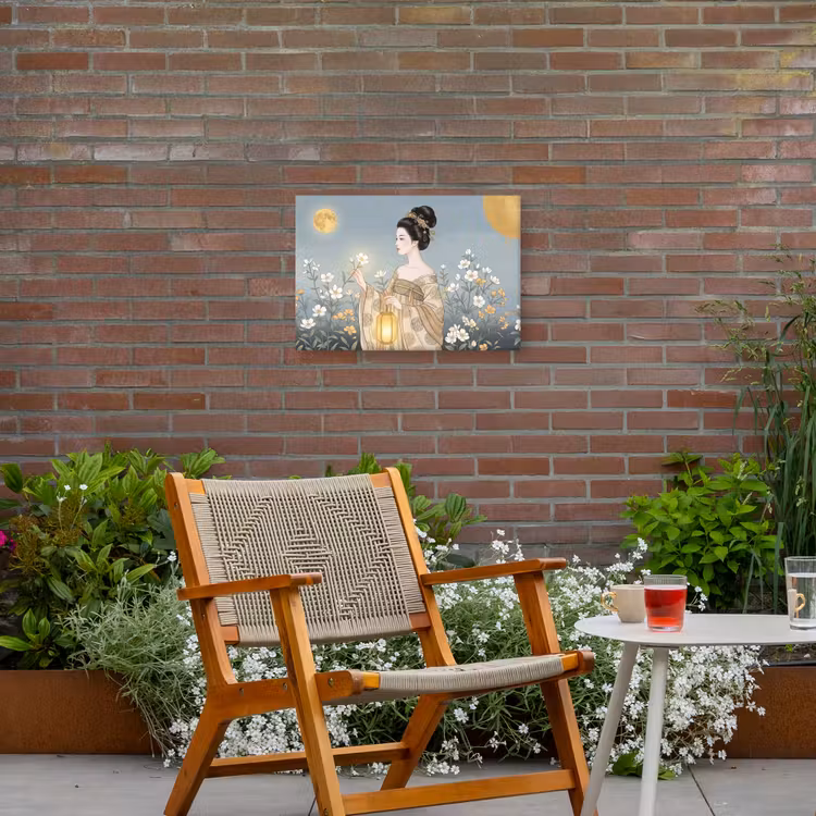 Aziatisch - Vrouw - Kimono Tuinposter op houten frame 2 cm dik klein -sfeer3