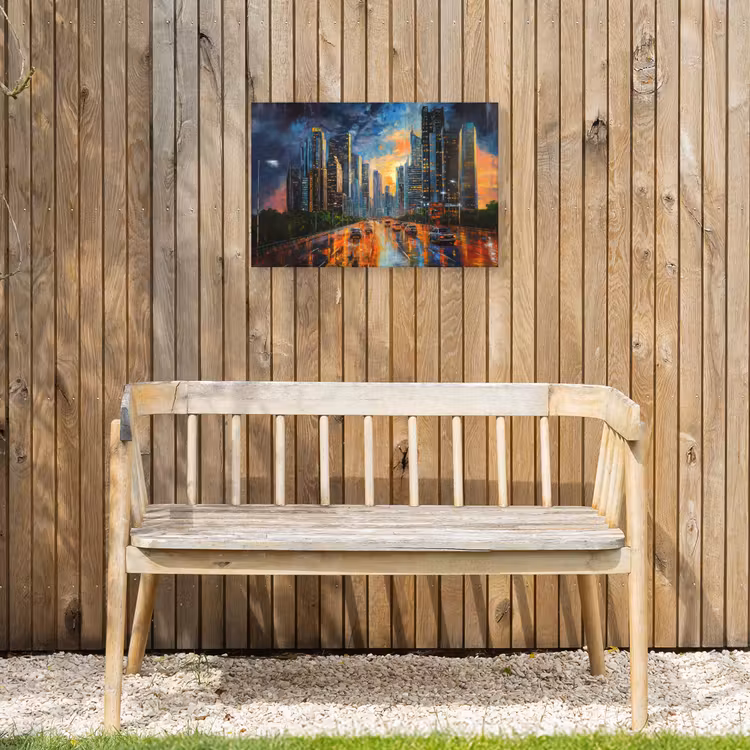 Auto - Skyline - Zon - Blauw Tuinposter op houten frame 2 cm dik klein -sfeer4