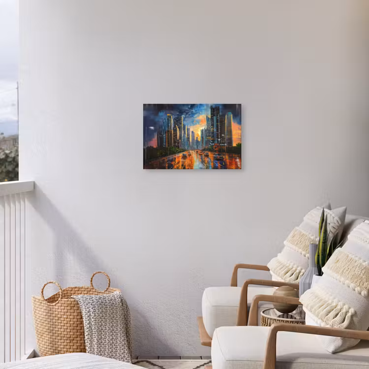 Auto - Skyline - Zon - Blauw Tuinposter op houten frame 2 cm dik klein -sfeer1