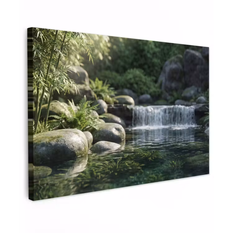 Beek - Waterval - Natuur - Groen Tuinposter op houten frame 2 cm dik klein -3d