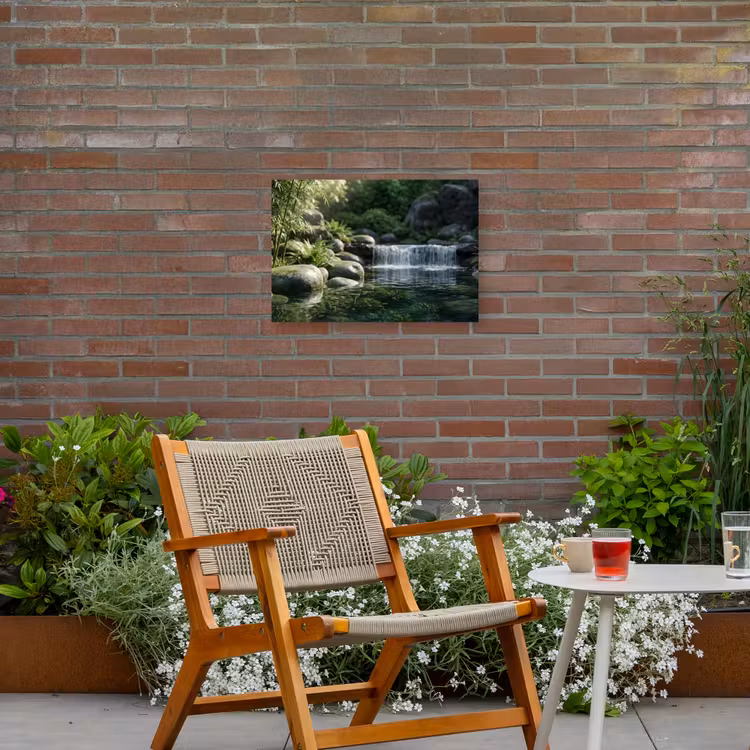 Beek - Waterval - Natuur - Groen Tuinposter op houten frame 2 cm dik klein -sfeer3