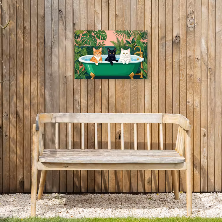 Badkamer - Kattenparade - Kleurrijk Tuinposter op houten frame 2 cm dik klein -sfeer4