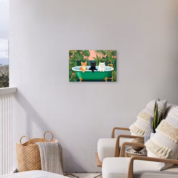Badkamer - Kattenparade - Kleurrijk Tuinposter op houten frame 2 cm dik klein -sfeer1