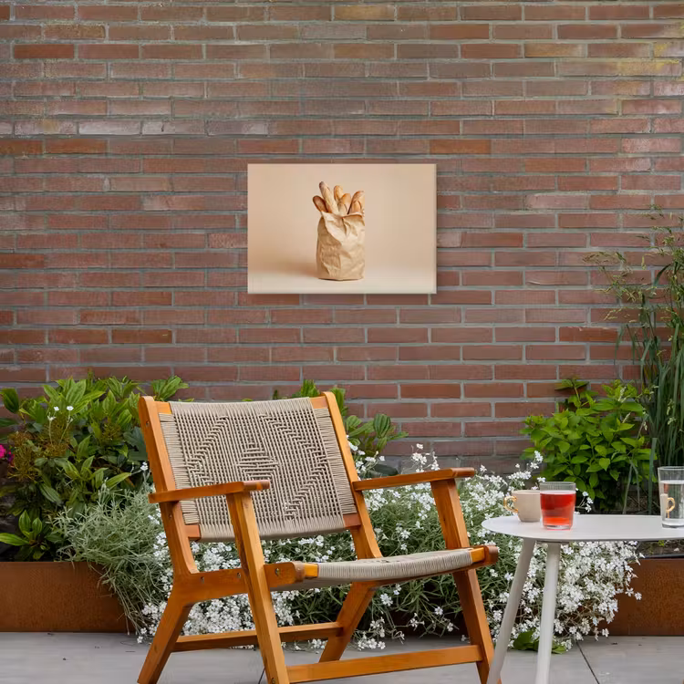 Baguette - Brood - Stokbrood - Beige Tuinposter op houten frame 2 cm dik klein -sfeer3