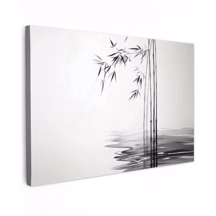 Bamboestammen - Water - Minimalistisch - Wit Tuinposter op houten frame 2 cm dik klein -3d