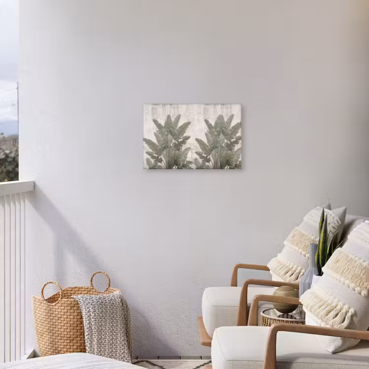 Bananenbladeren - Beton - Groen Tuinposter op houten frame 2 cm dik klein -sfeer1