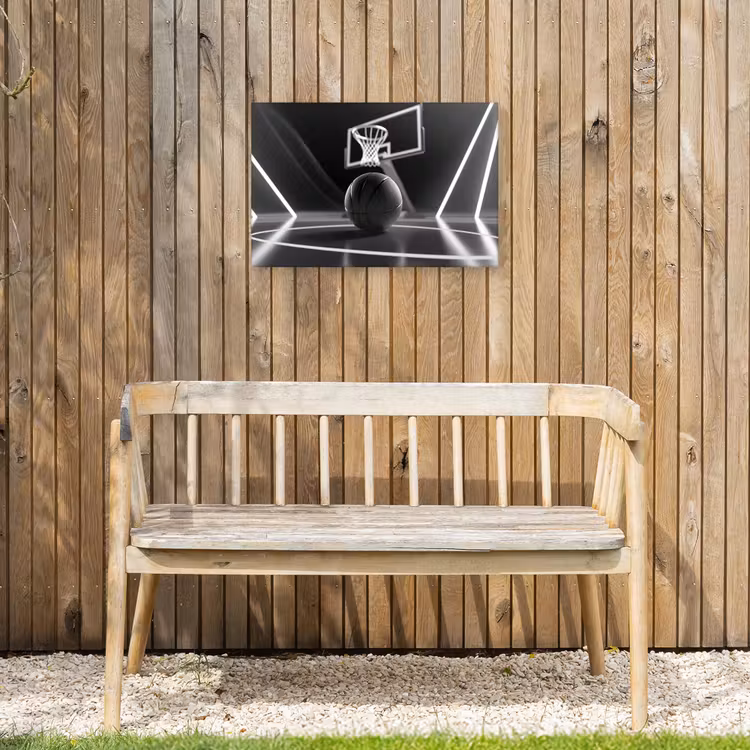 Basketbal - Basketbalveld - Lichtlijnen Tuinposter op houten frame 2 cm dik klein -sfeer4