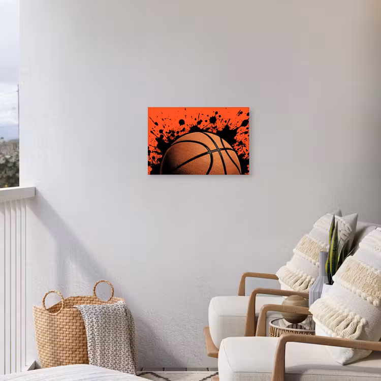 Basketbal - Verf - Sport - Oranje Tuinposter op houten frame 2 cm dik klein -sfeer1