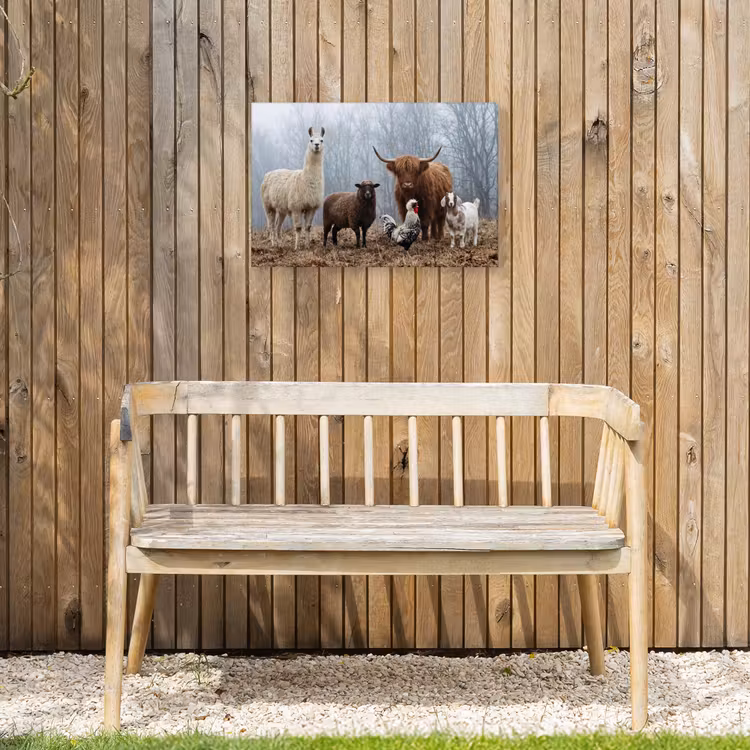 Boerderijdieren - Groep - Mist - Natuur - Rustiek Tuinposter op houten frame 2 cm dik klein -sfeer4