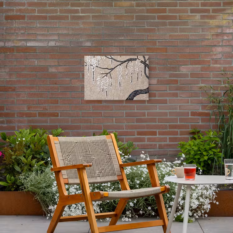 Boom - Bloemen - Mozaïek - Kunst - Wit Tuinposter op houten frame 2 cm dik klein -sfeer3