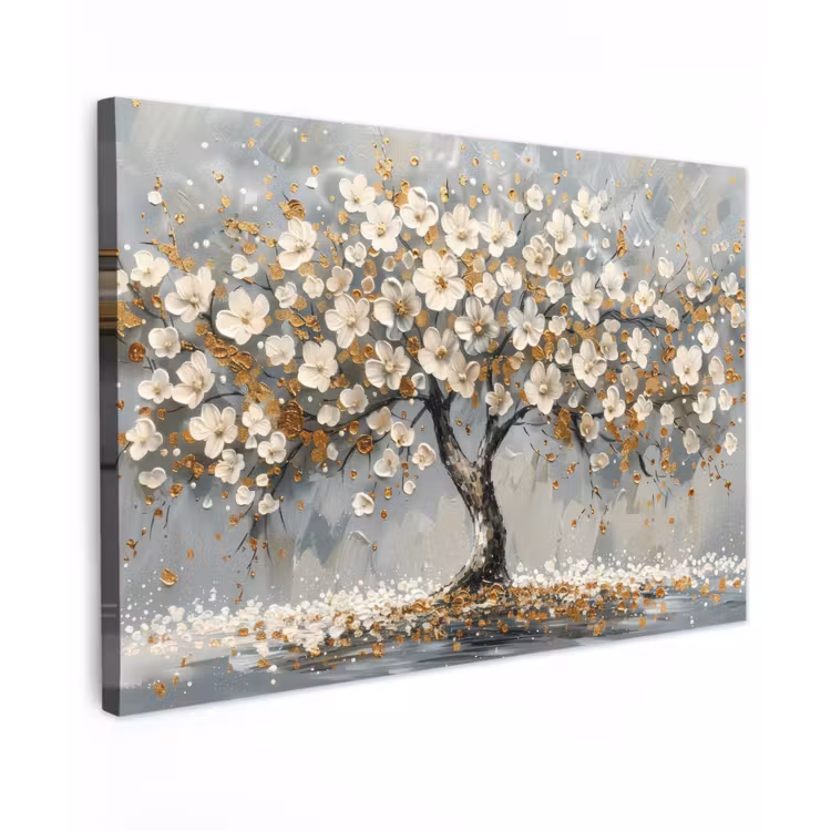 Boom - Bloemen - Wit - Natuur - Kunst Tuinposter op houten frame 2 cm dik klein -3d