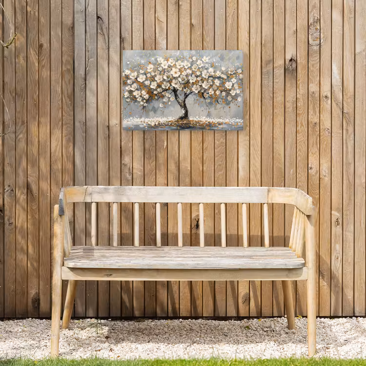 Boom - Bloemen - Wit - Natuur - Kunst Tuinposter op houten frame 2 cm dik klein -sfeer4