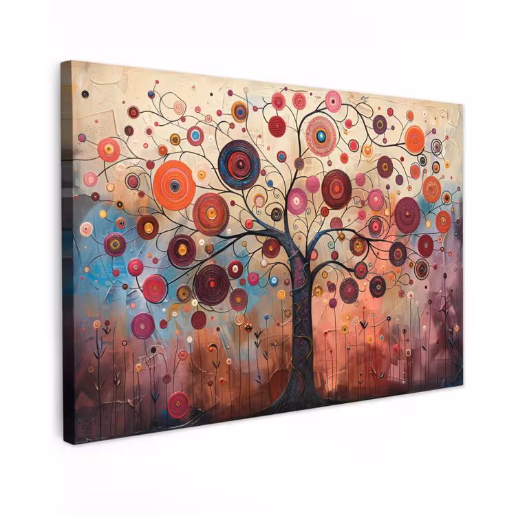 Levensboom - Bloemen - Roze - Hippie - Kunst Tuinposter op houten frame 2 cm dik klein -3d
