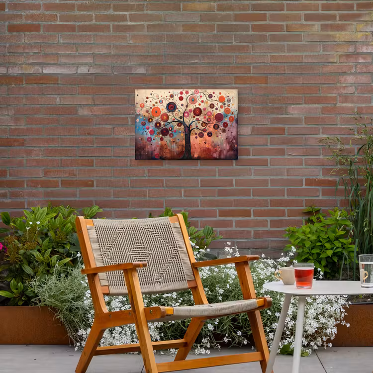 Levensboom - Bloemen - Roze - Hippie - Kunst Tuinposter op houten frame 2 cm dik klein -sfeer3