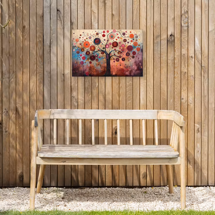 Levensboom - Bloemen - Roze - Hippie - Kunst Tuinposter op houten frame 2 cm dik klein -sfeer4