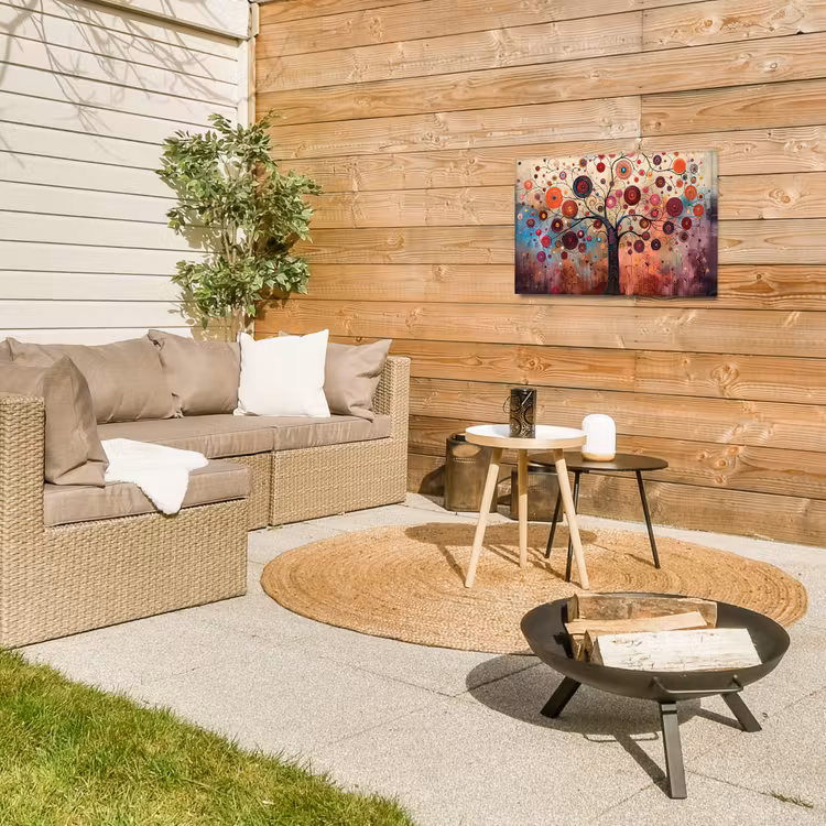 Levensboom - Bloemen - Roze - Hippie - Kunst Tuinposter op houten frame 2 cm dik klein -sfeer2