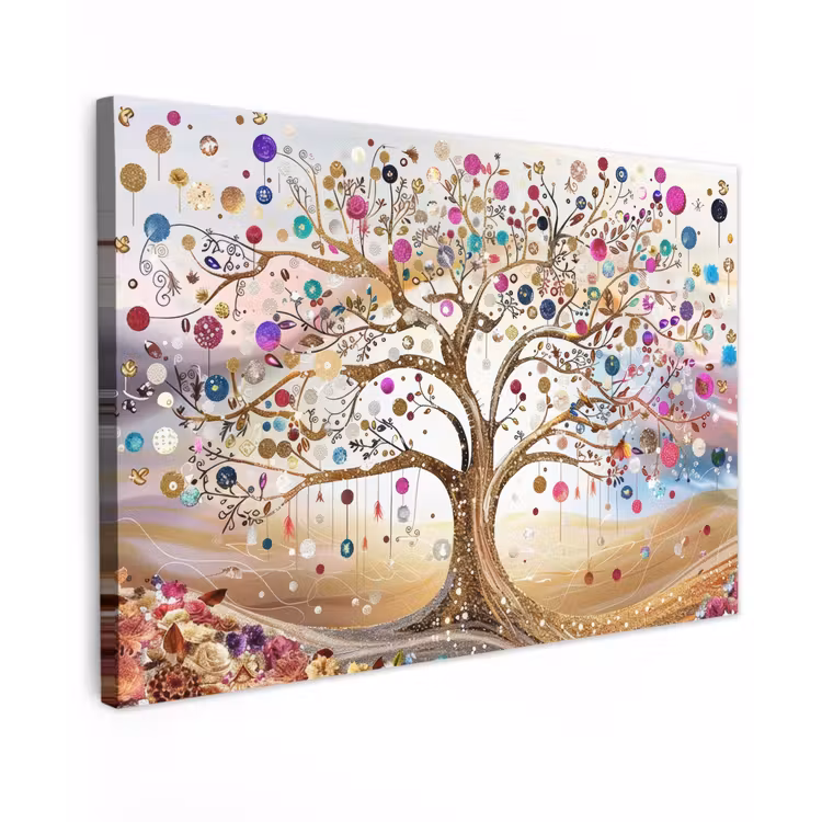 Levensboom - Goud - Kleurrijk - Abstract - Aesthetic Tuinposter op houten frame 2 cm dik klein -3d