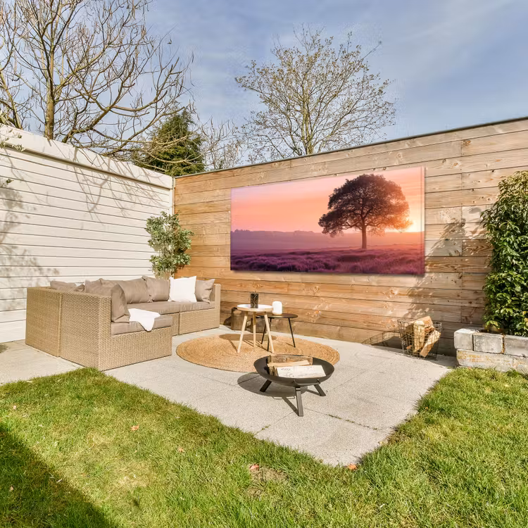 Boom - Heide - Zonsopgang Tuinposter op houten frame 2 cm dik xxl -sfeer2